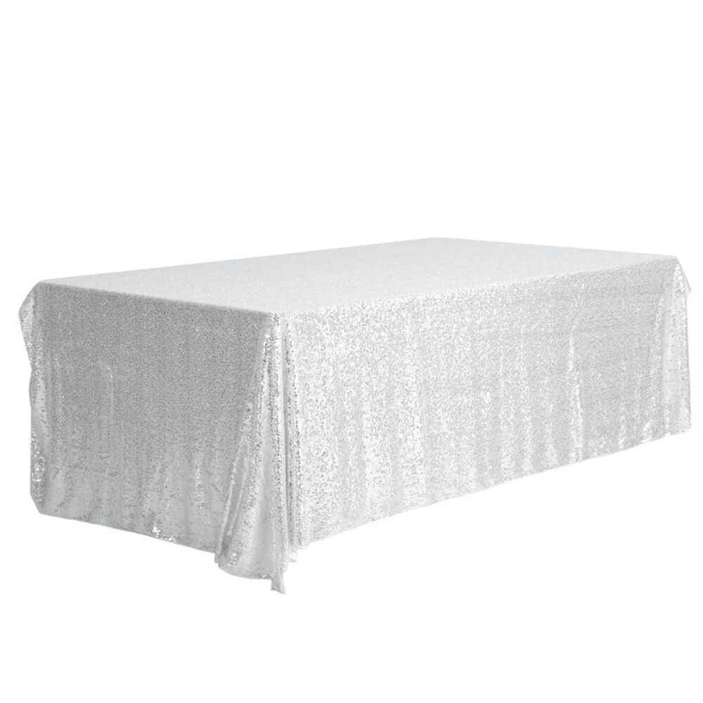 1pc Rectangle Tablecloths Sequin Table Covers for Party 47x71inch Silver